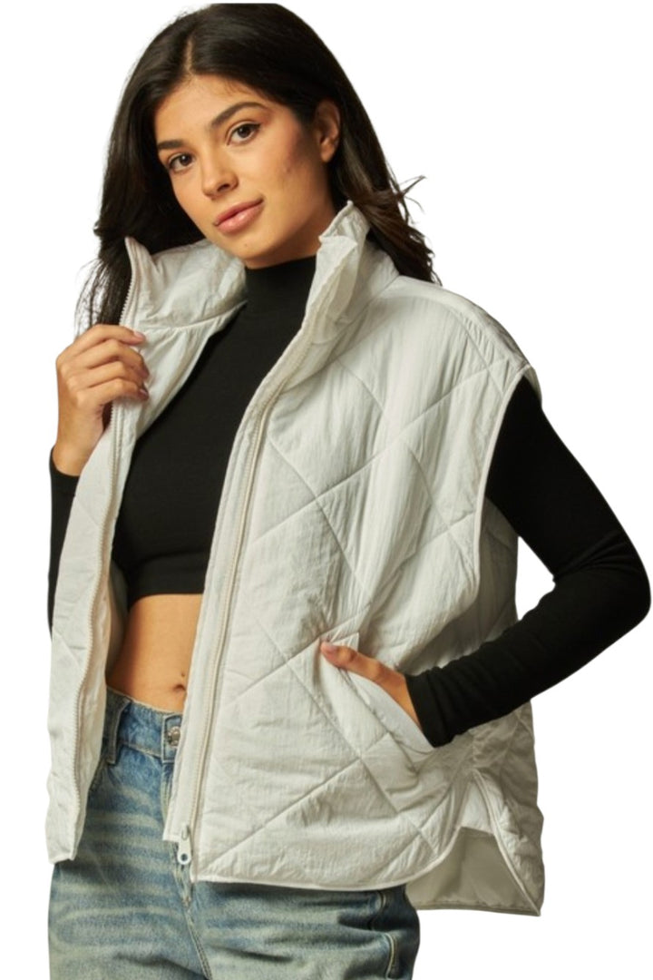 White Boxy Quilted Puffer Vest