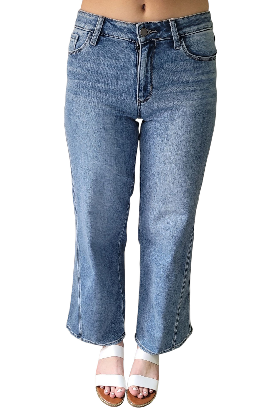 JBD Medium Wash Seamed Wide Leg Jeans - Main Image