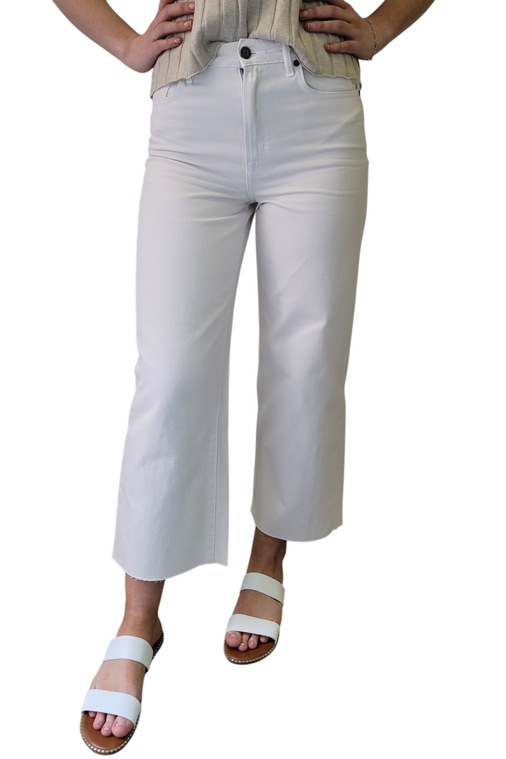 Hidden White Sea Salt High Waist Raw Hem Wide Leg Jeans