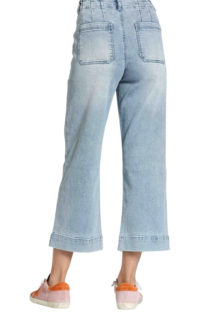 APNY Light Indigo Patch Pocket Cropped Wide Leg Jeans