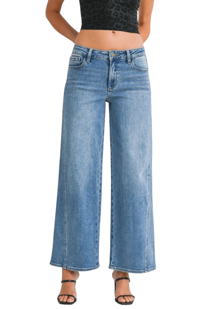 JBD Medium Wash Seamed Wide Leg Jeans