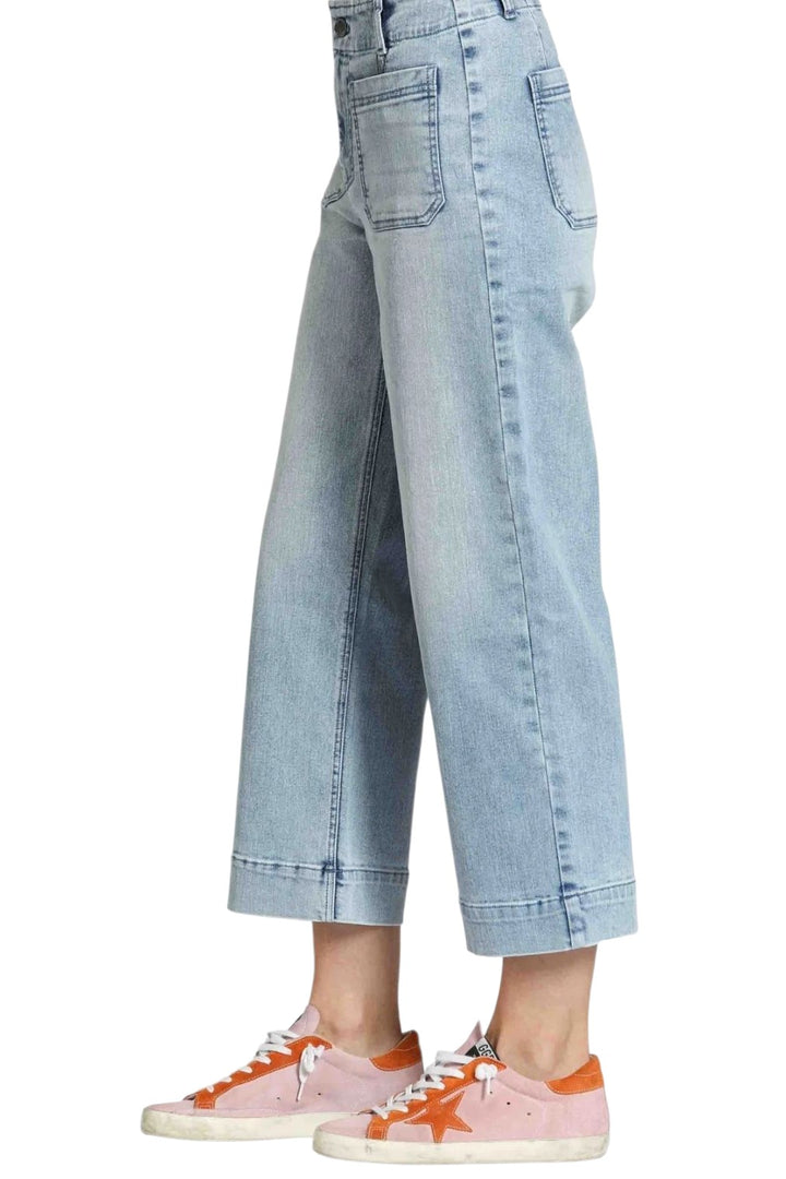 APNY Light Indigo Patch Pocket Cropped Wide Leg Jeans