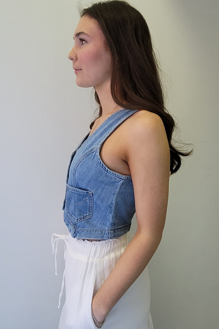 Hidden Light Wash Fitted Jean Vest