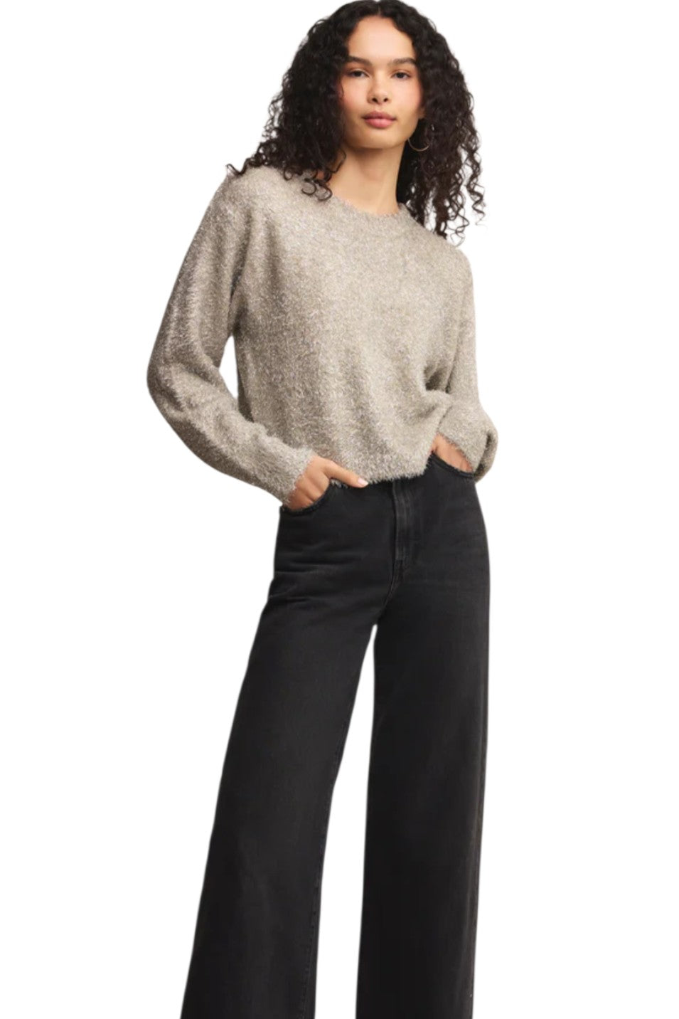 Z Supply Shine Bright Silver Metallic Boyfriend Sweater