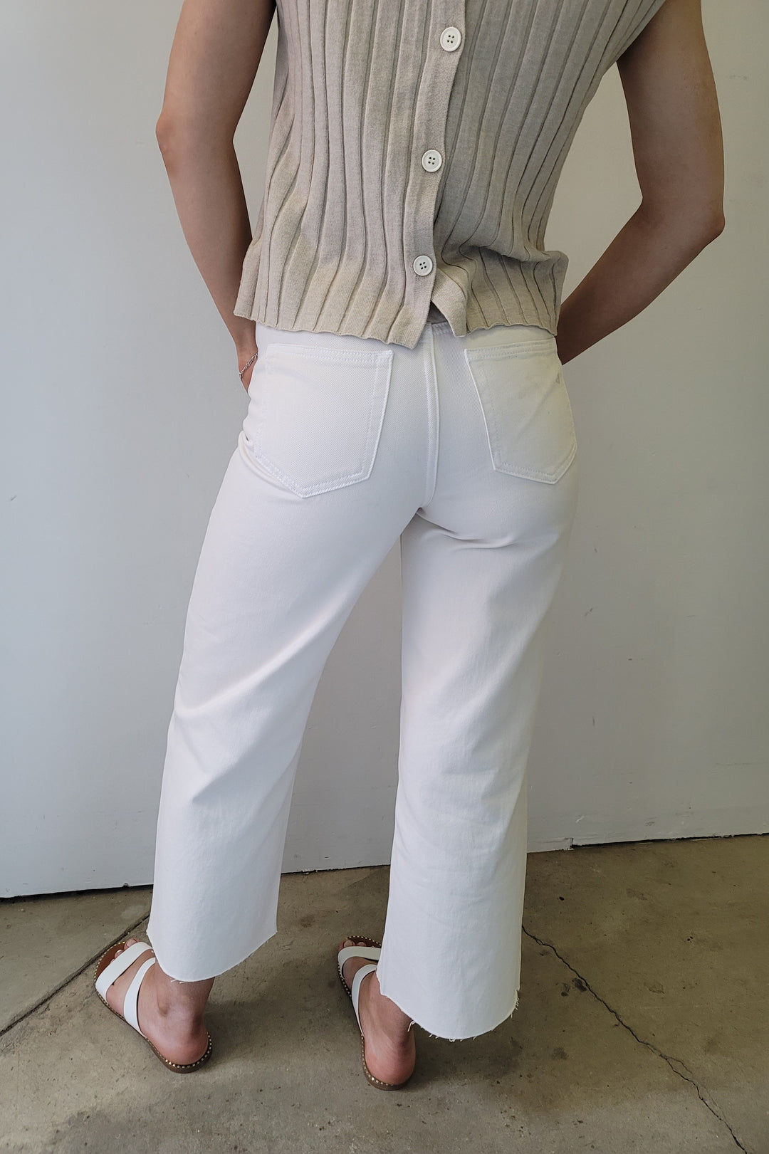Hidden White Sea Salt High Waist Raw Hem Wide Leg Jeans