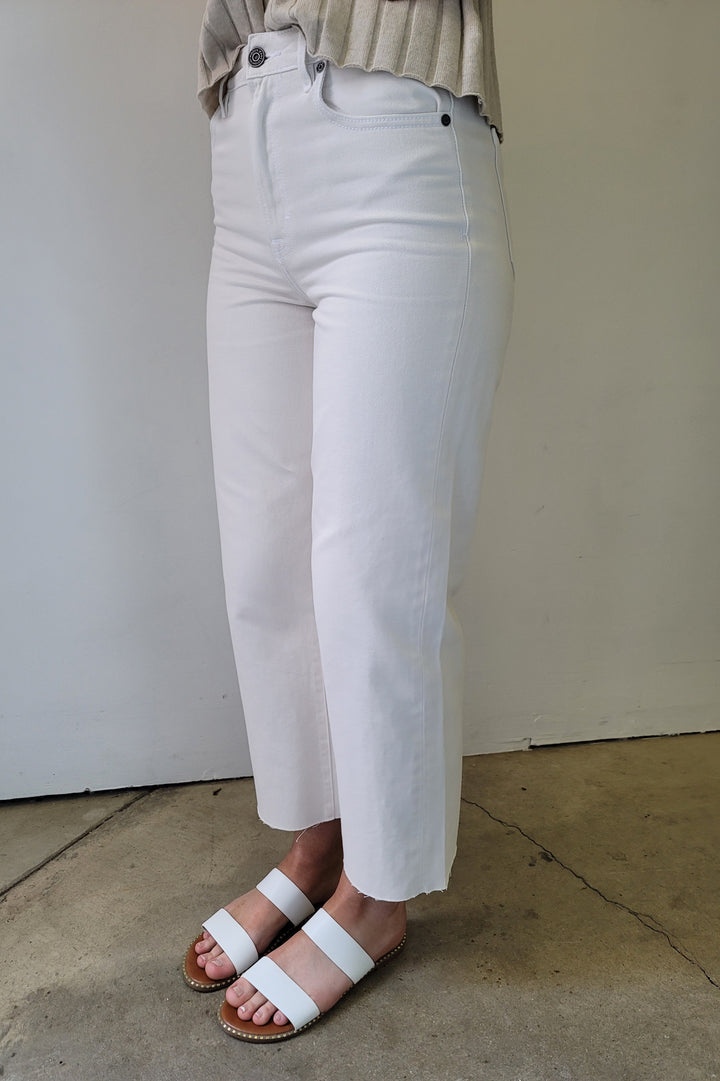 Hidden White Sea Salt High Waist Raw Hem Wide Leg Jeans