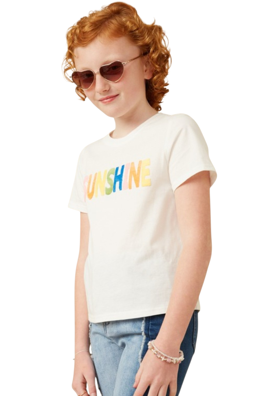 Girls White Sunshine Flocked Tee