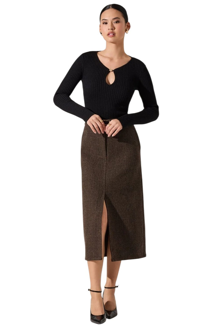 Astr Lynley Black Ribbed Keyhole Sweater