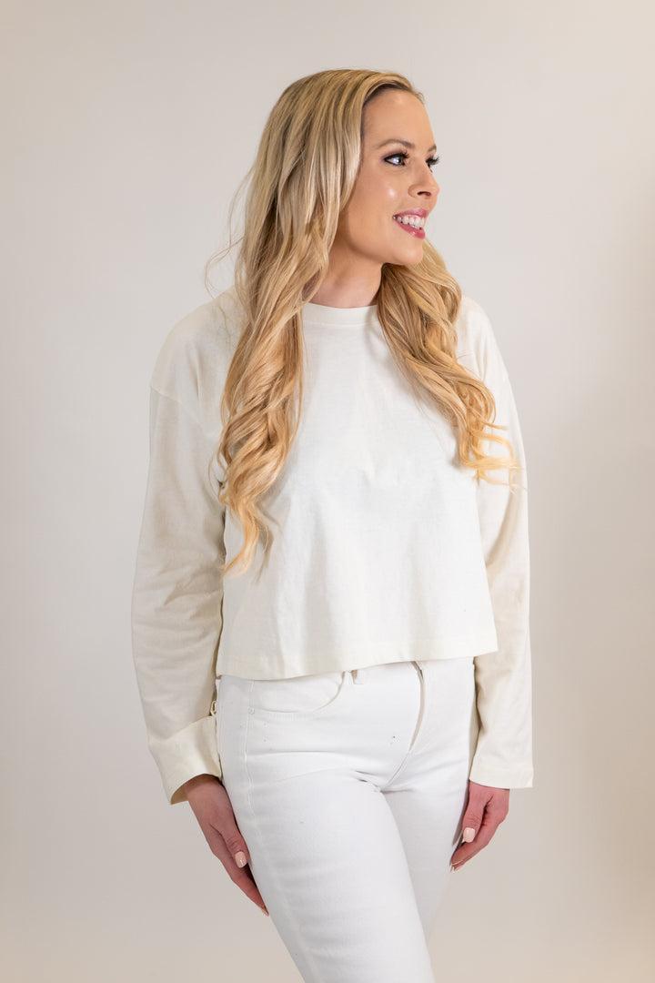 Cream Cotton Long Sleeve Tee