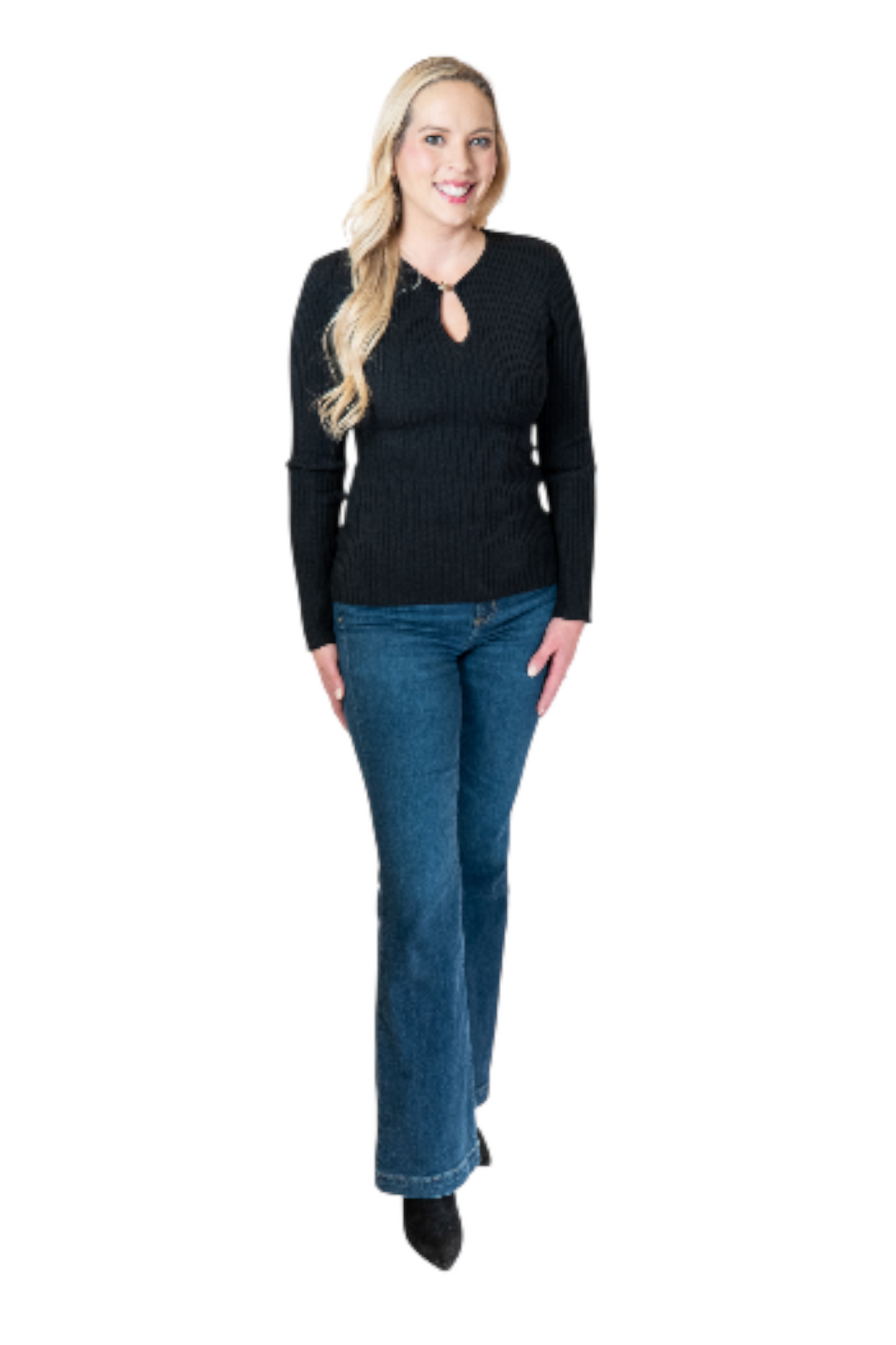 Astr Lynley Black Ribbed Keyhole Sweater