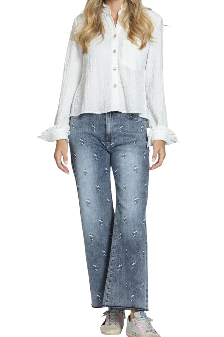 APNY Cropped Check Shirt Ruffle Top Shirt