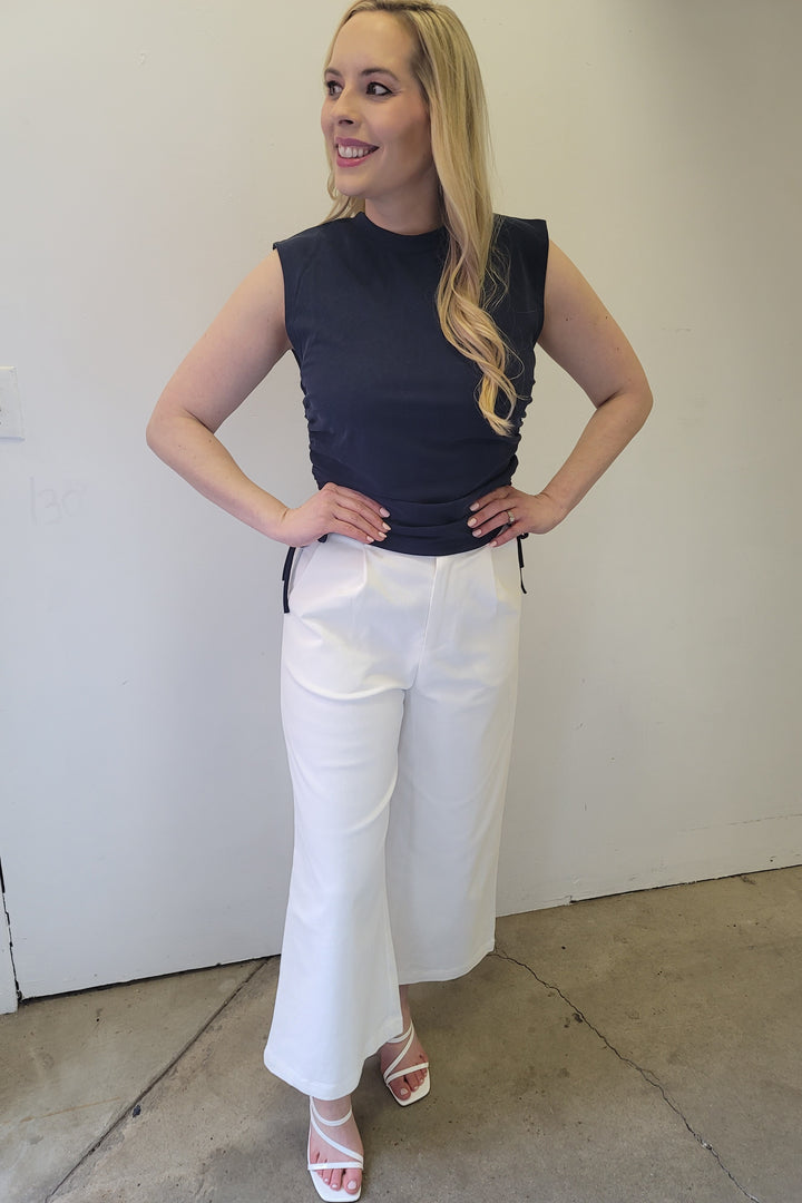 Navy Ruched Side Tie Tank Top