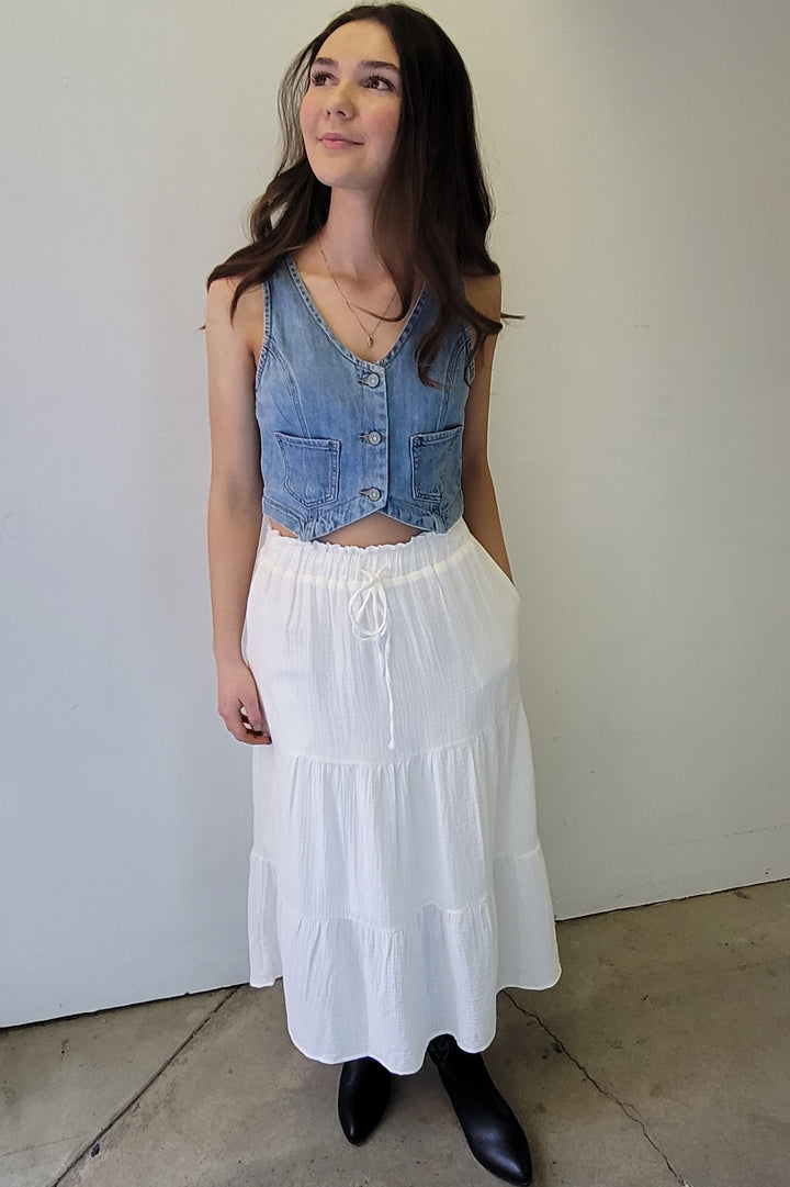 Hidden Light Wash Fitted Jean Vest