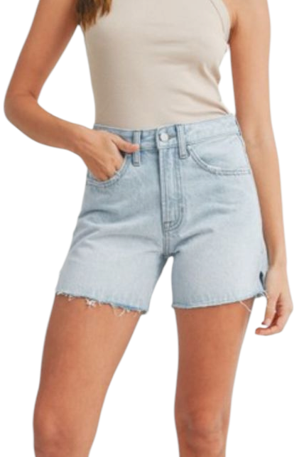 JBD Light Wash High Rise Side Slit Jean Shorts