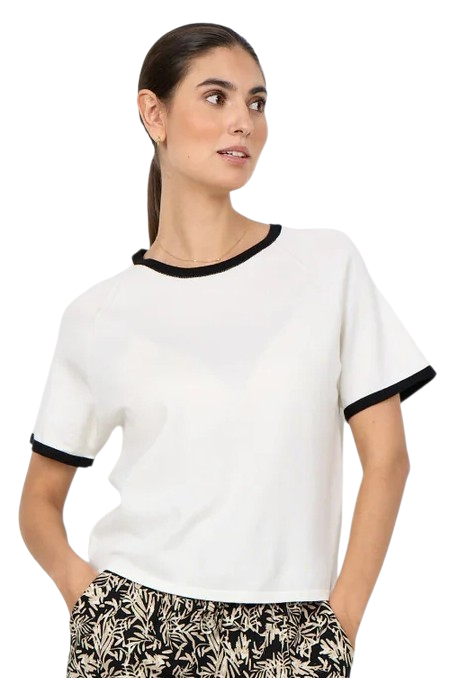Soyaconcept Off White & Black Trim Dollie Knit Top