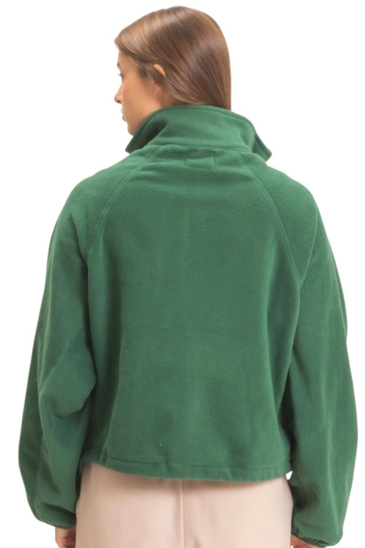 Green High Neck Fleece Zip Jacket