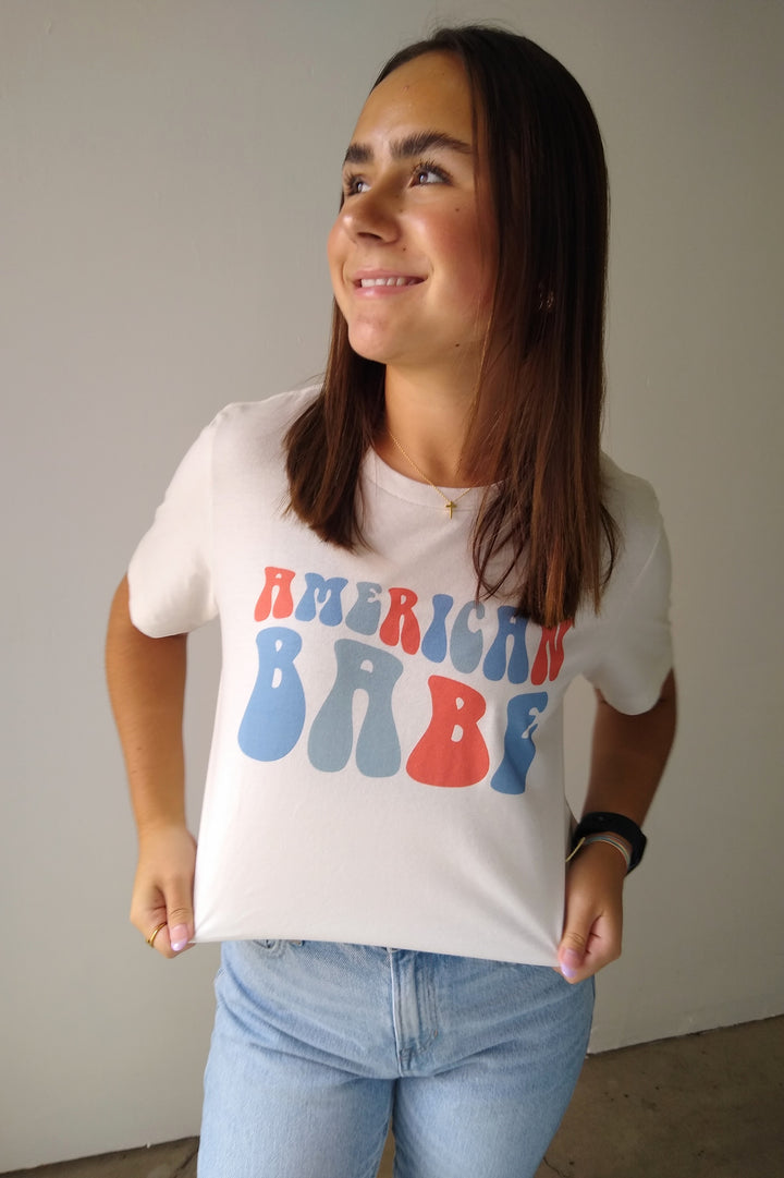 American Babe White Graphic Tee