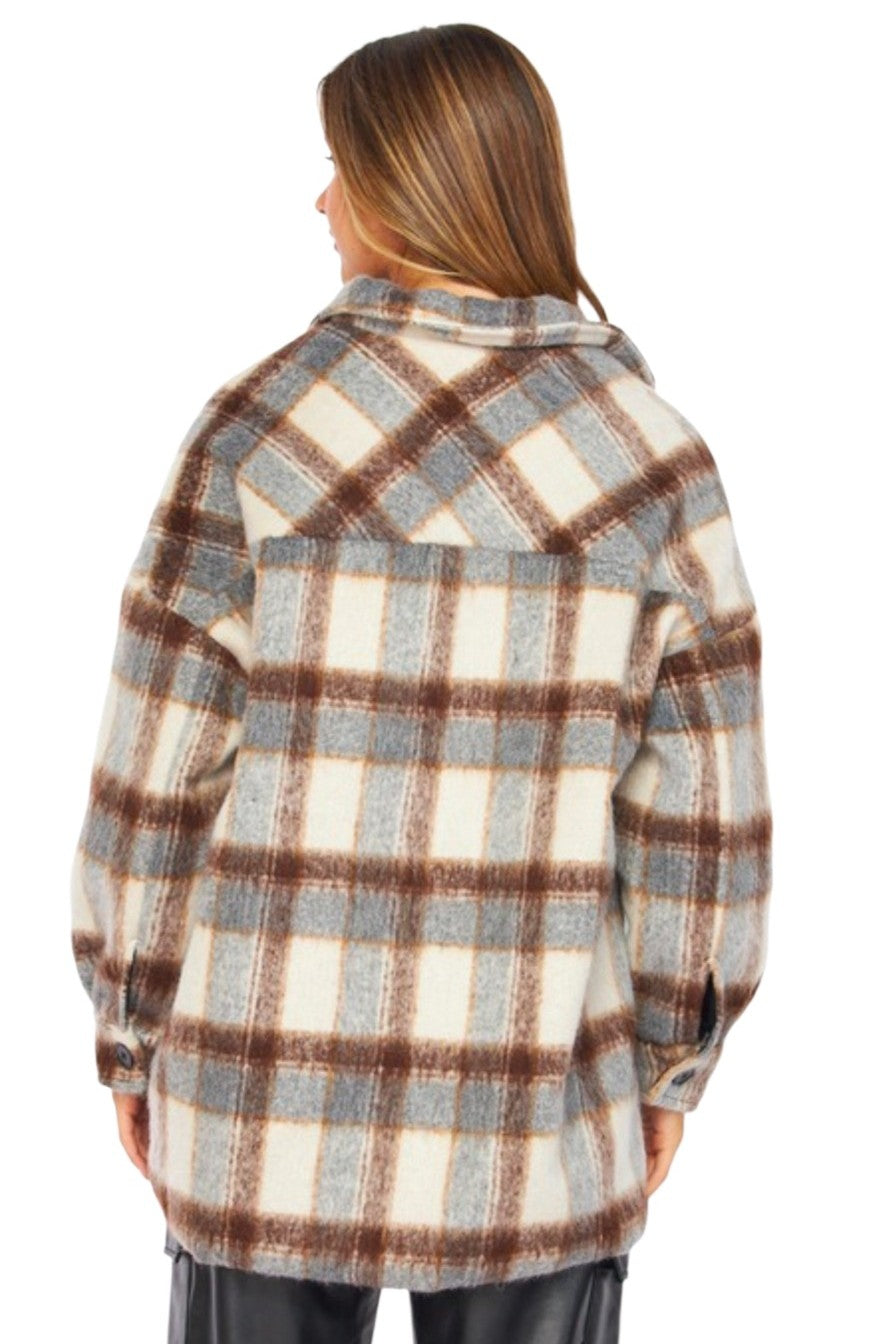 Brown & Grey Plaid Button Down Shacket
