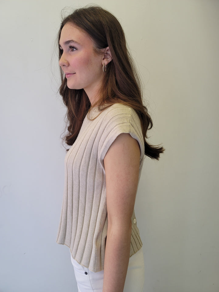 Sadie & Sage Taupe Rider Back Buttons Tank Sweater
