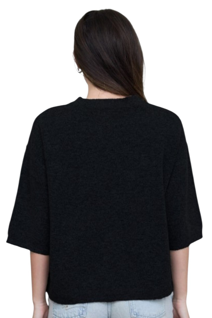 Black Crew Neck Short Sleeve Relaxed Knit Sweater