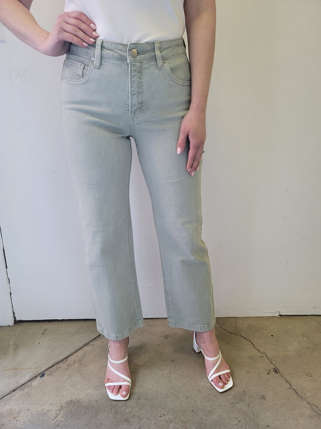Risen Pistachio Green Mid Rise Straight Jeans