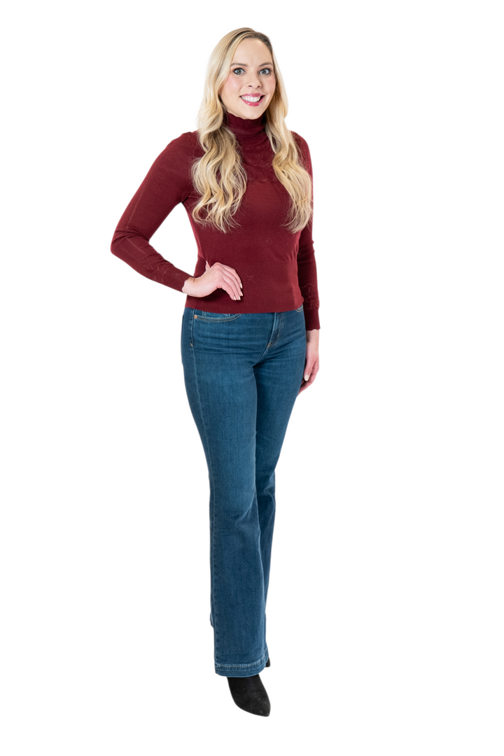 One Collective Burgundy Winetasting High Neck Pointelle Sweater