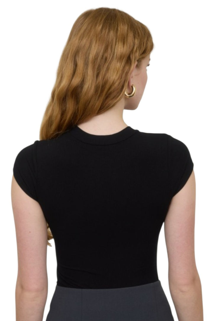 Black Round Neck Short Sleeve Knit Bodysuit