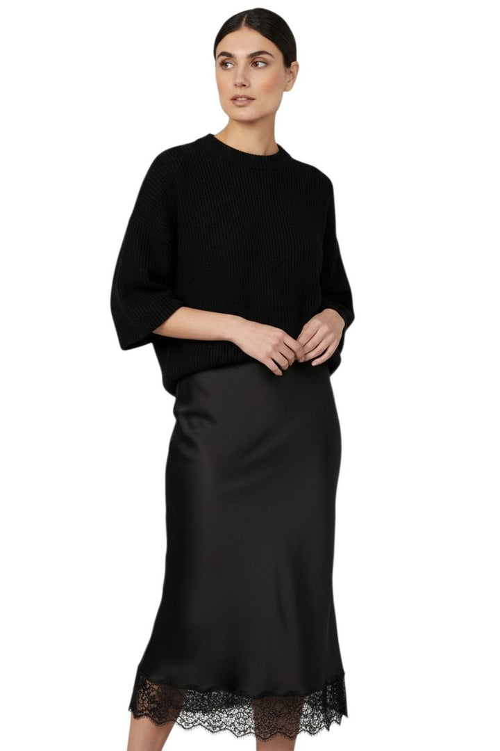 Black Lace Cropped Satin Skirt