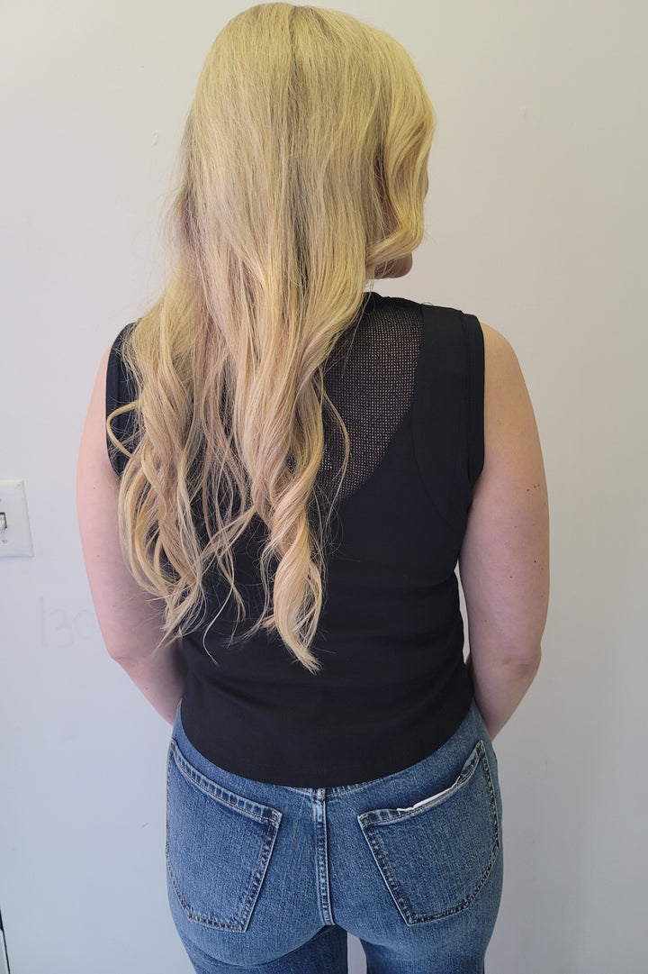 Black Mesh Inset Crew Tank Top