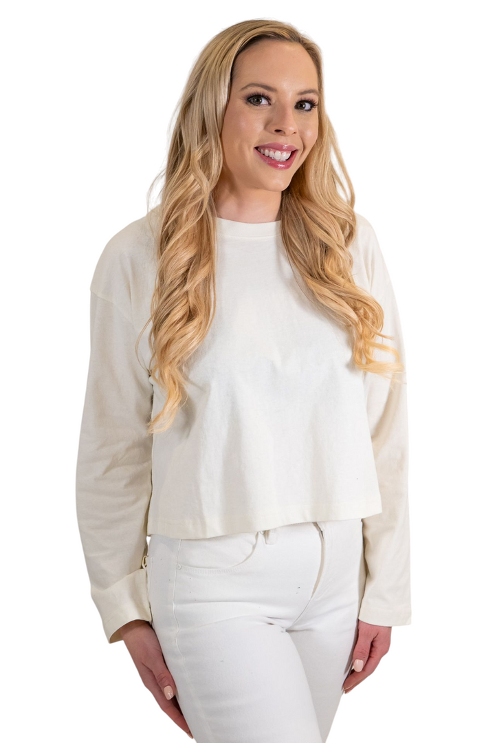 Cream Cotton Long Sleeve Tee