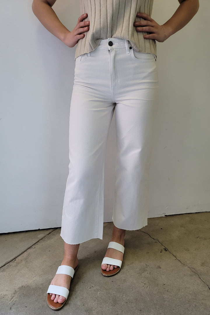 Hidden White Sea Salt High Waist Raw Hem Wide Leg Jeans