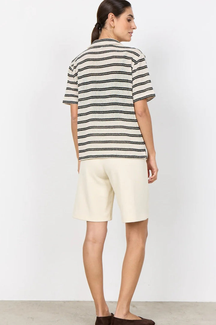 Soyaconcept Black & White Stripe Frey Polo Knit Top