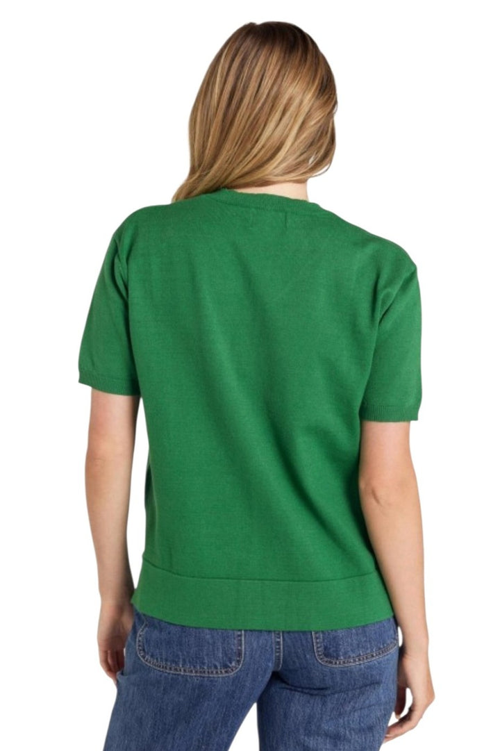 North Dakota Green Knit V Neck SS Sweater