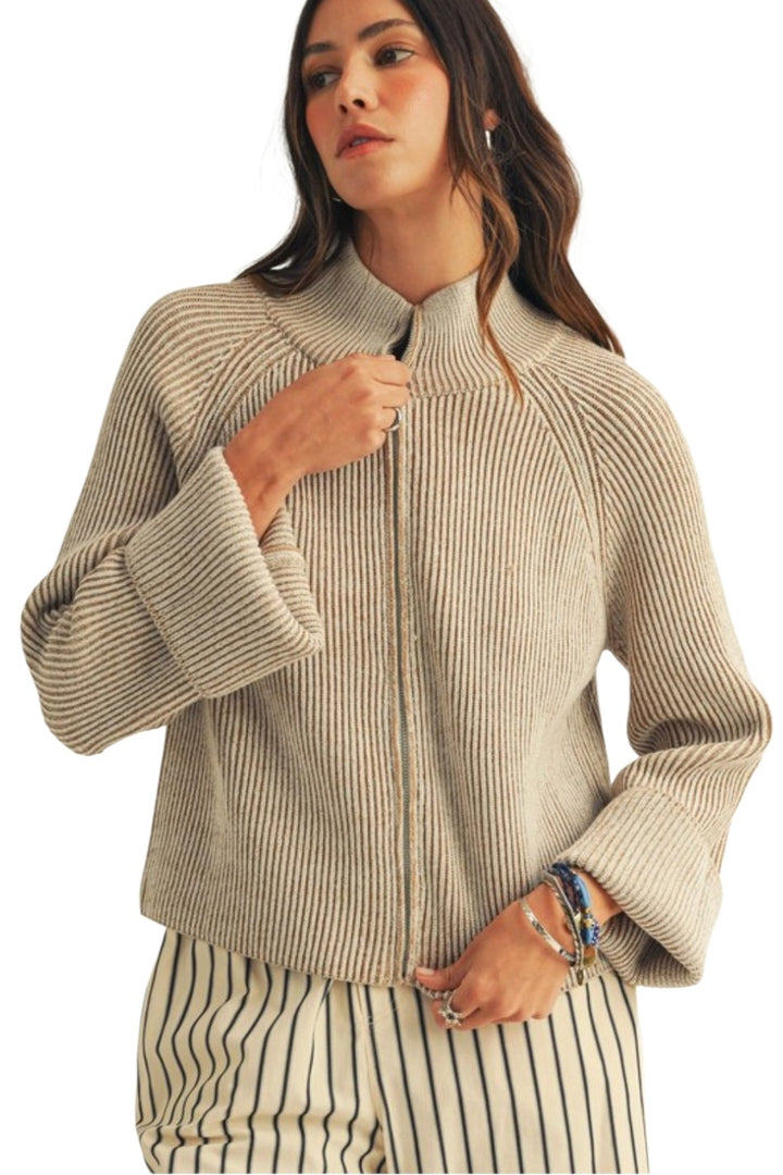 Petrified Wood Relaxed Knit Zipper Cardigan