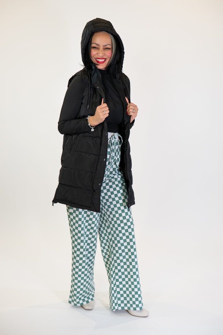 Black Zip-Up Long Puffer Vest