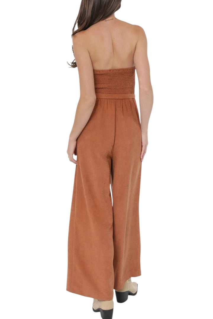 Sadie & Sage Rusty Brown Sundown Tube Top Belted Jumpsuit
