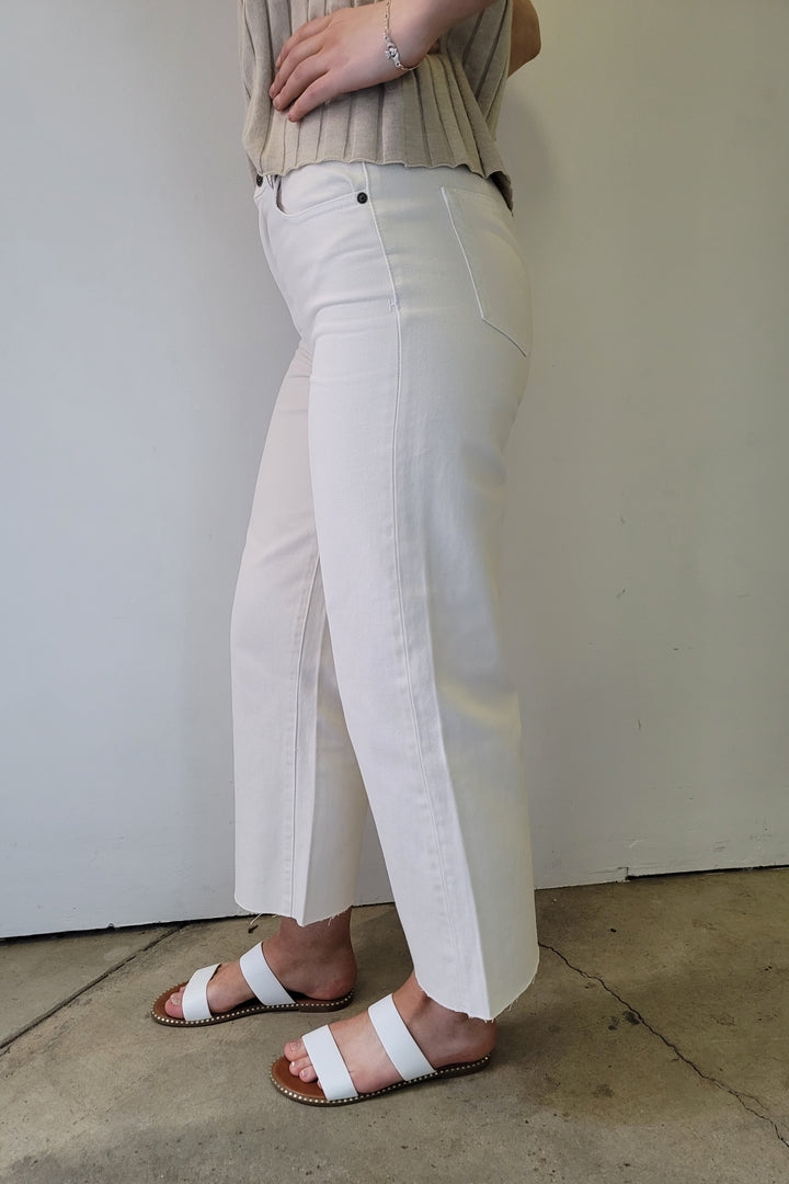 Hidden White Sea Salt High Waist Raw Hem Wide Leg Jeans