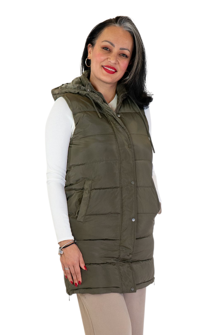 Olive Zip-Up Long Puffer Vest