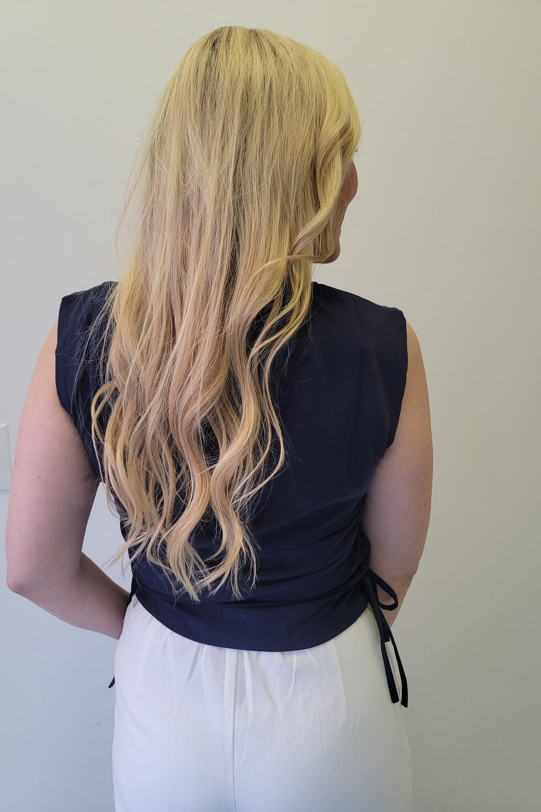 Navy Ruched Side Tie Tank Top