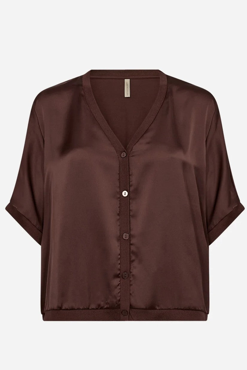 Soyaconcept Brown Thilde Satin Front Button Down Blouse