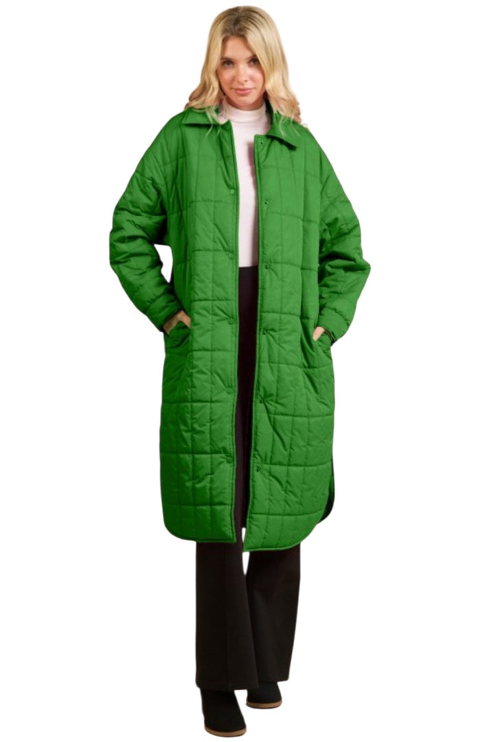 Kelly Green Quilted Long Puffer Coat