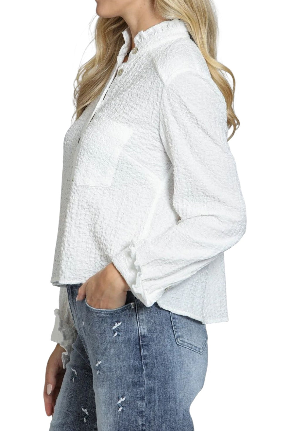 APNY Cropped Check Shirt Ruffle Top Shirt