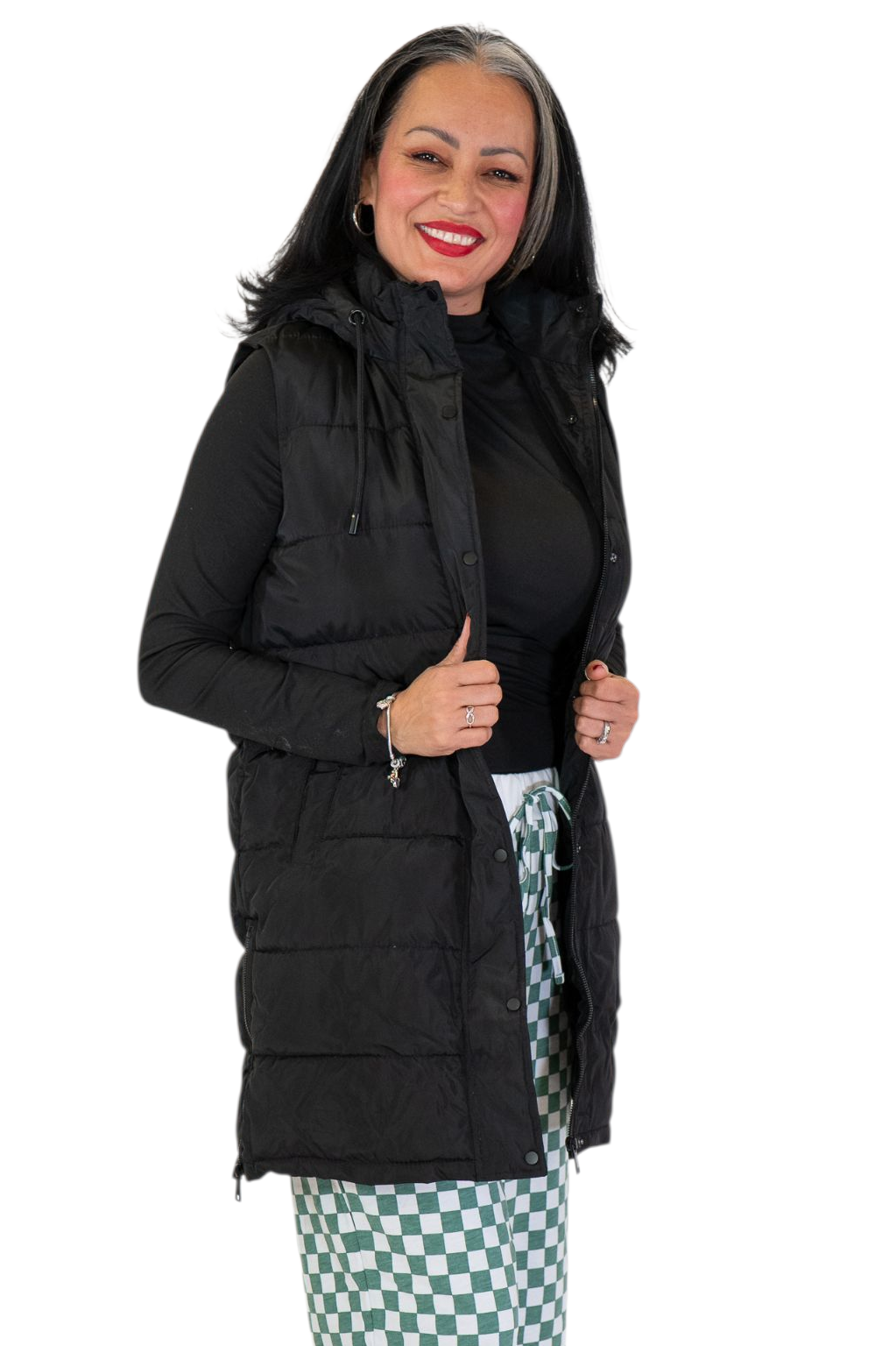 Black Zip-Up Long Puffer Vest