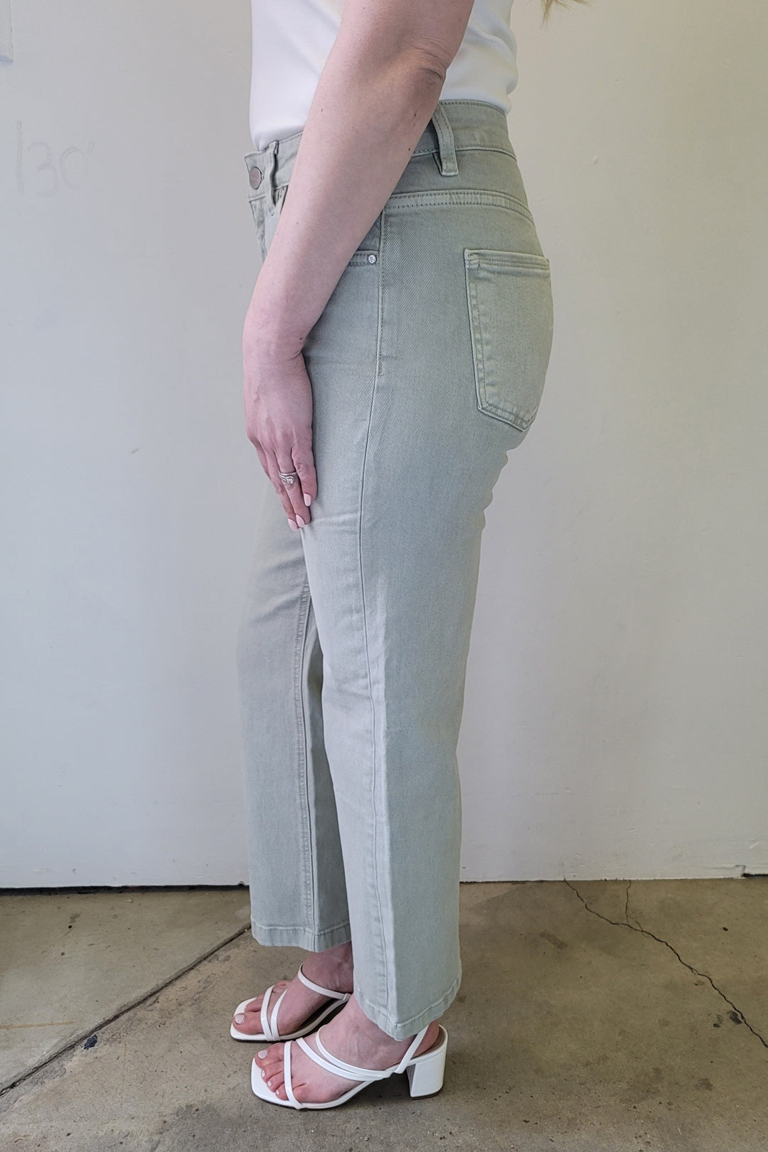 Risen Pistachio Green Mid Rise Straight Jeans