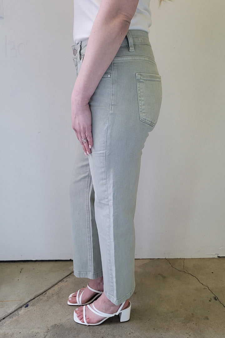 Risen Pistachio Green Mid Rise Straight Jeans