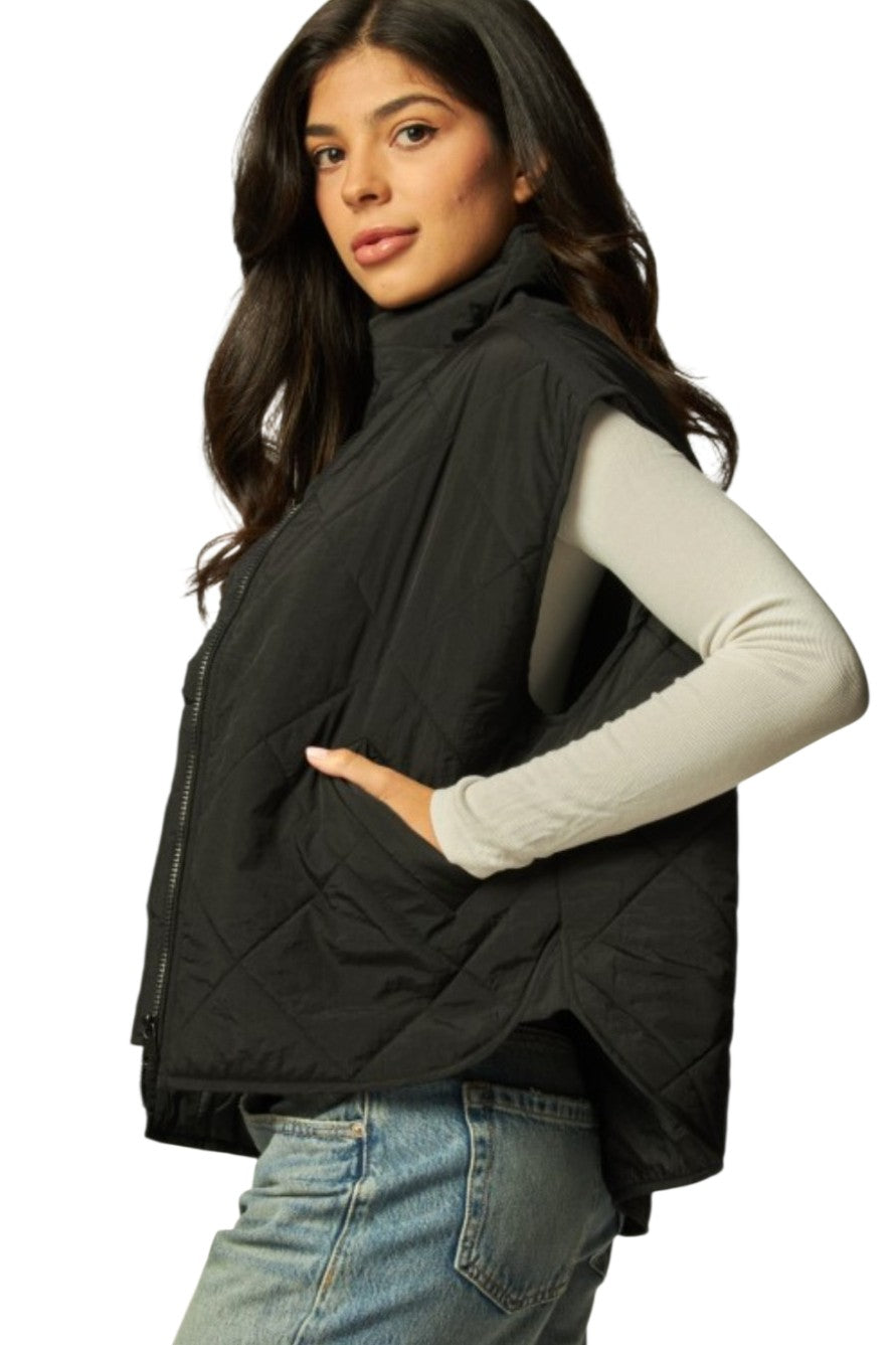 Black Boxy Quilted Puffer Vest