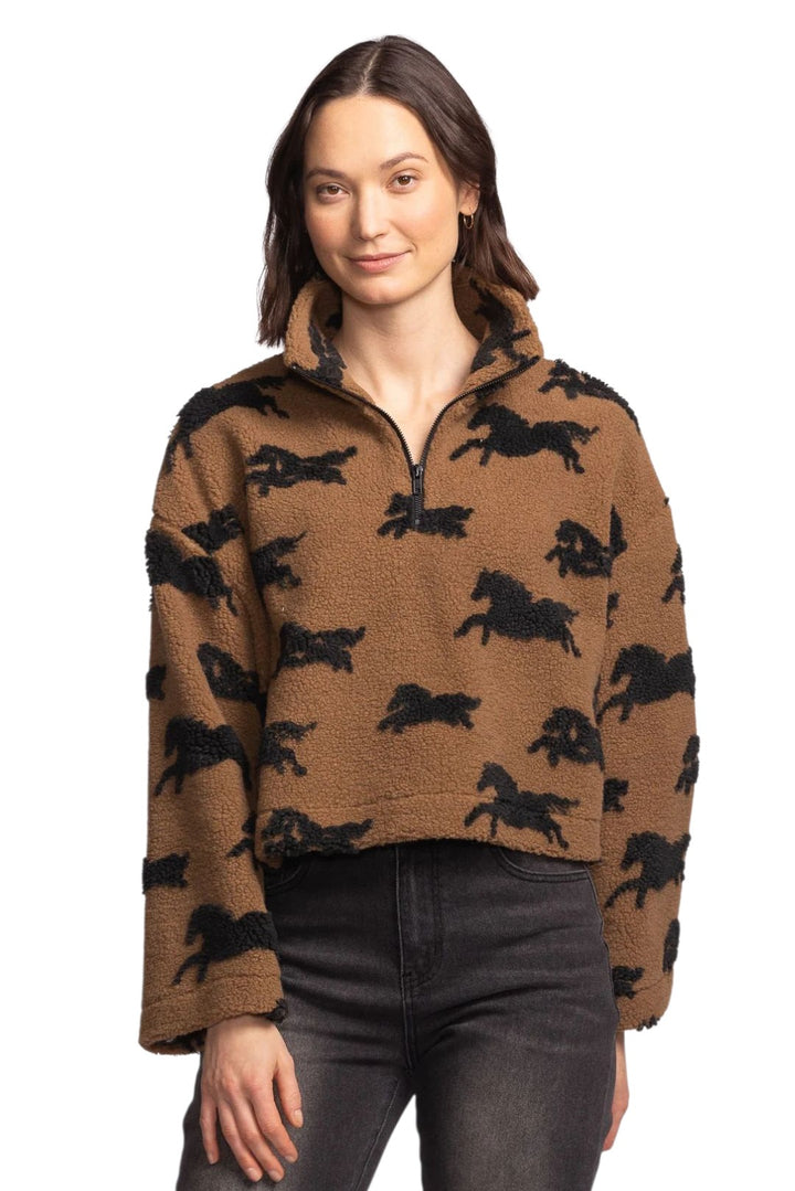 Pink Martini Spirit Brown Horse 1/4 Zip Fleece Jacket