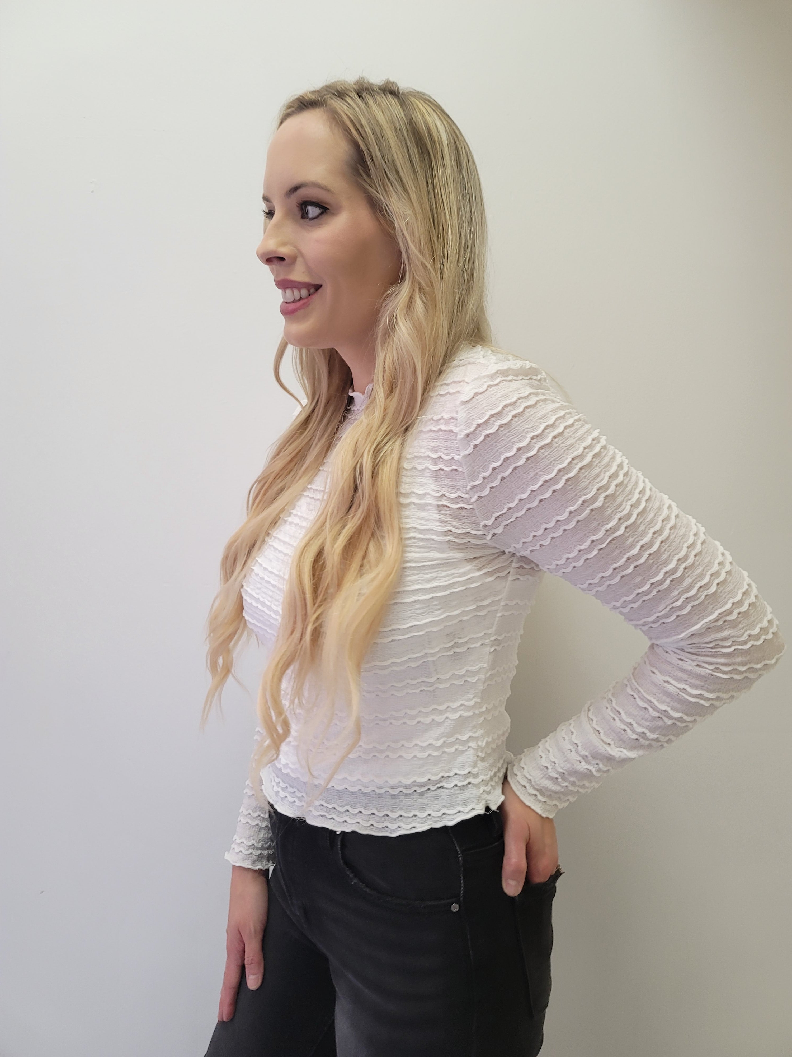 White Knit Jacquard Slim Fit Top – Luscious Boutique