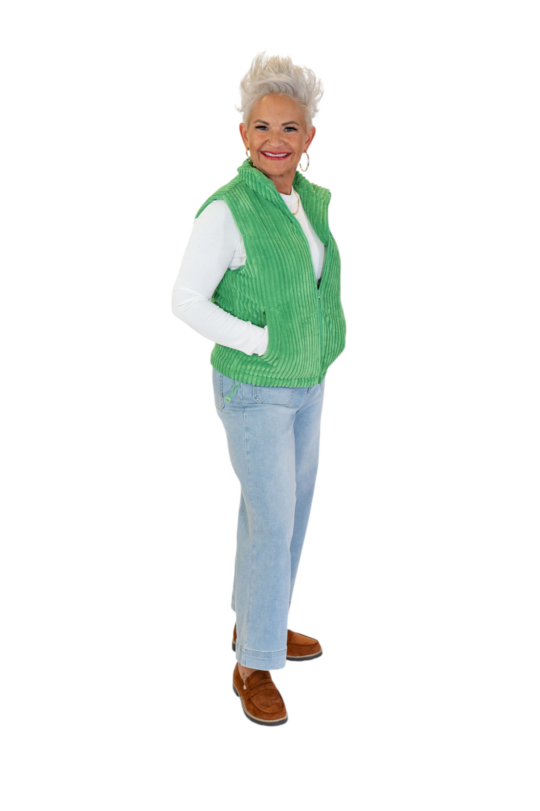 Kelly Green Corduroy Zipper Vest