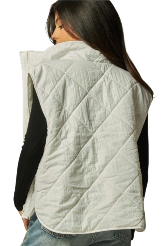 White Boxy Quilted Puffer Vest